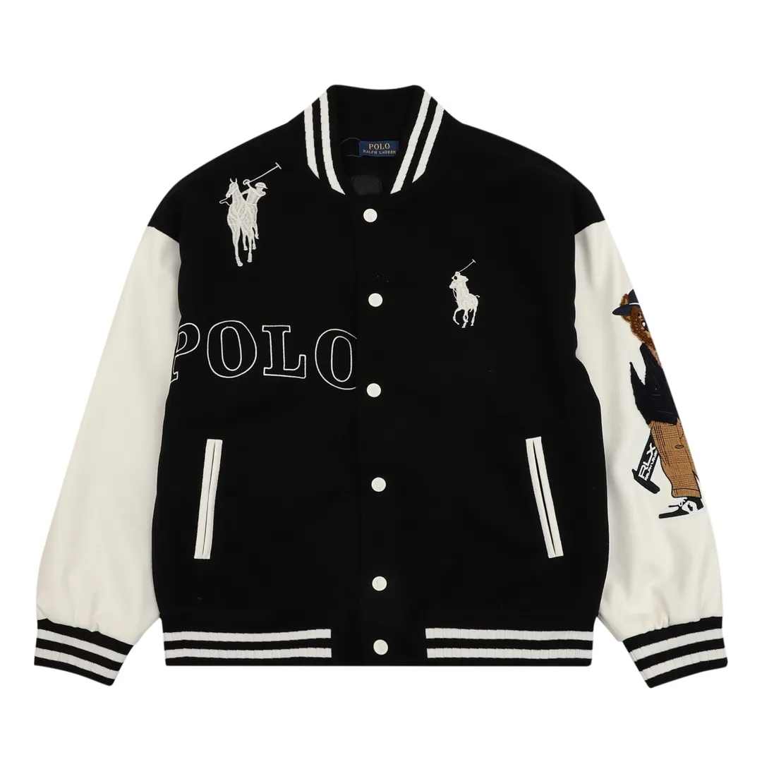 P600 RALPH LAUREN/Ralph Lauren horse logo embroidered patchwork baseball jacket jacket Warm reminder: It is recommended to hand wash or dry clean! !  Size：XS-L